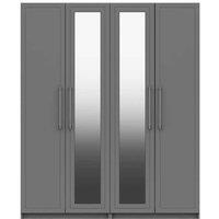 One Call Furniture Biarritz 4 Door Wardrobe With Two Mirrors Ready Assembled Gloss Dust Grey, Grey