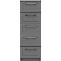 One Call Furniture Biarritz 5 Drawer Tallboy Ready Assembled Gloss Dust Grey, Grey