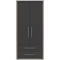 One Call Furniture Versailles 2 Door Combi Wardrobe Ready Assembled Grey Oak Graphite Gloss, Grey