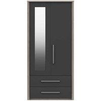 One Call Furniture Versailles 2 Door Combi Wardrobe With Mirror Ready Assembled Grey Oak Graphite Gloss, Grey
