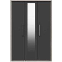 One Call Furniture Versailles 3 Door Wardrobe With Mirror Ready Assembled Grey Oak Graphite Gloss, Grey