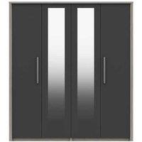 One Call Furniture Versailles 4 Door Wardrobe With Two Mirrors Ready Assembled Grey Oak Graphite Gloss, Grey