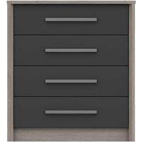 One Call Furniture Versailles 4 Drawer Chest Ready Assembled Grey Oak Graphite Gloss, Grey