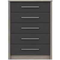 One Call Furniture Versailles 5 Drawer Chest Ready Assembled Grey Oak Graphite Gloss, Grey