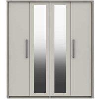 One Call Furniture Versailles 4 Door Wardrobe With Two Mirrors Ready Assembled Grey Oak White Grey Gloss, Grey