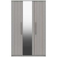 One Call Furniture Metz 3 Door Wardrobe With Mirror Ready Assembled Light Grey, Grey