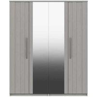 One Call Furniture Metz 4 Door Wardrobe With Two Mirrors Ready Assembled Light Grey, Grey