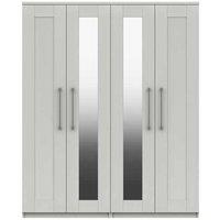 One Call Furniture Avignon 4 Door Wardrobe With Two Mirrors Ready Assembled White, White