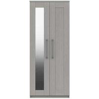 One Call Furniture Avignon 2 Door Wardrobe With Mirror Ready Assembled Light Grey, Grey