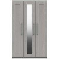 One Call Furniture Avignon 3 Door Wardrobe With Mirror Ready Assembled Light Grey, Grey