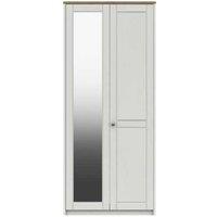 One Call Furniture Nantes 2 Door Wardrobe With Mirror Ready Assembled White With Natural Rustic Oak Top, White