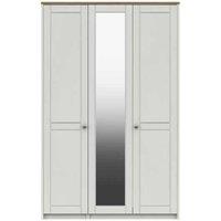 One Call Furniture Nantes 3 Door Wardrobe With Mirror Ready Assembled White With Natural Rustic Oak Top, White