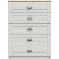 One Call Furniture Nantes 5 Drawer Chest Ready Assembled White With Natural Rustic Oak Top, White
