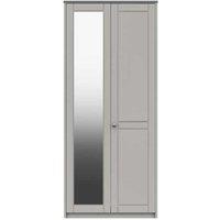 One Call Furniture Nantes 2 Door Wardrobe With Mirror Ready Assembled Light Grey With Dust Grey Top, Grey