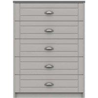 One Call Furniture Nantes 5 Drawer Chest Ready Assembled Light Grey With Dust Grey Top, Grey