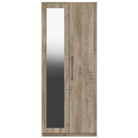 One Call Furniture Marseille 2 Door Wardrobe With Mirror Ready Assembled Natural Oak, Brown
