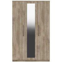 One Call Furniture Marseille 3 Door Wardrobe With Mirror Ready Assembled Natural Oak, Brown