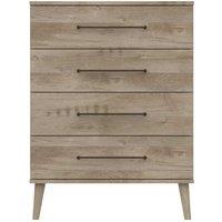 One Call Furniture Marseille 4 Drawer Chest Ready Assembled Natural Oak, Brown