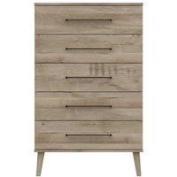 One Call Furniture Marseille 5 Drawer Chest Ready Assembled Natural Oak, Brown