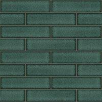 Holden Decor Celadon Gloss Tile Wallpaper 10m x 53cm Emerald Green, Green