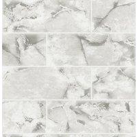 Holden Decor Odeon Marble Tile Wallpaper 10m x 53cm Dove, White