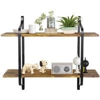 LivingandHome Living and Home Industrial 2-tier Retro Wooden Shelves 60X15Cm, Brown