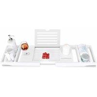 LivingandHome Living and Home Bamboo Wooden Bathtub Caddy Tray 23X4.5Cm, White