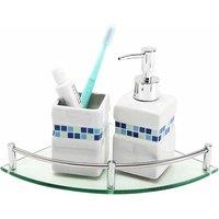 LivingandHome Living and Home 1 Tier Wall Mounted Glass Corner Shelf 24X24Cm, Silver