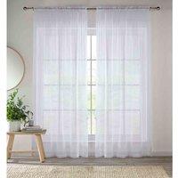 Tyrone Textiles 57x60 White Sheer Pair of Plain Woven Voile Slot Top Curtain Panels (145x152cm), White