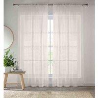 Tyrone Textiles 57x48 Cream Sheer Pair of Plain Woven Voile Slot Top Curtain Panels (145x122cm), Cream