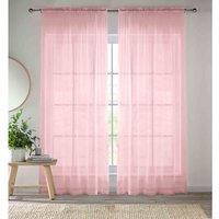 Tyrone Textiles 57x48 Pink Sheer Pair of Plain Woven Voile Slot Top Curtain Panels (145x122cm), Pink