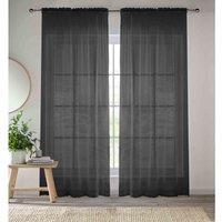 Tyrone Textiles 57x72 Black Sheer Pair of Plain Woven Voile Slot Top Curtain Panels (145x183cm), Black