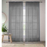 Tyrone Textiles 57x90 Grey Sheer Pair of Plain Woven Voile Slot Top Curtain Panels (145x229cm), Grey