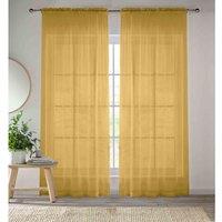 Tyrone Textiles 57x54 Gold Sheer Pair of Plain Woven Voile Slot Top Curtain Panels (145x137cm), Gold