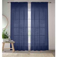 Tyrone Textiles 57x54 Navy Sheer Pair of Plain Woven Voile Slot Top Curtain Panels (145x137cm), Blue