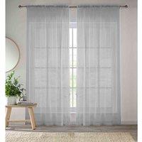 Tyrone Textiles 57x72 Silver Sheer Pair of Plain Woven Voile Slot Top Curtain Panels (145x183cm), Silver