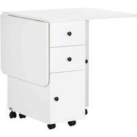 HOMCOM Folding Dining Table, Drop Leaf Table With Storage Drawers White, White