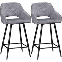 HOMCOM Bar Stools Set of 2, Velvet-Touch Fabric Counter Height Bar Chairs Grey, Grey