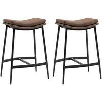 HOMCOM Breakfast Bar Stools Set 2 Upholstered Barstools with Curved Seat Brown, Brown