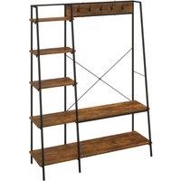 HOMCOM Coat Rack, Coat Stand with Shoe Storage, 5 Hooks for Hallway, Brown, Brown
