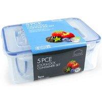Lock n Lock Locknlock 5Pce Container Set - Assort Shapes 2.6Lt Rect 870Ml Sq 300Ml Rd 2 X 100Ml Rd , Clear