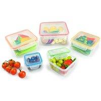 Lock n Lock Locknlock 5Pce Container Set - Square & Nestable With Col Seals 2.1Lt 1.3Lt 820Ml 430Ml 180Ml, Clear