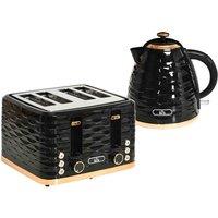 HOMCOM Kettle And Toaster Set 1.7L Rapid Boil Kettle & 4 Slice Toaster Black, Black
