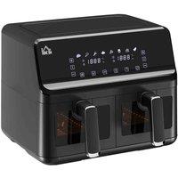 HOMCOM 800-166V70Bk Dual Air Fryer 8L Family Size 2 Basket 8 Presets Cookbook Timer 2500W, Black