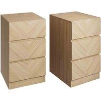 GFW Catania Pair of 3 Drawer Bedside Tables Euro Oak, Brown