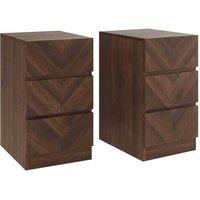GFW Catania Pair of 3 Drawer Bedside Tables Royal Walnut, Brown