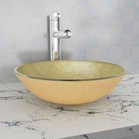 vidaXL Basin Tempered Glass 35x12 cm Gold, Gold