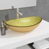 vidaXL Basin Tempered Glass 42 cm Gold, Gold
