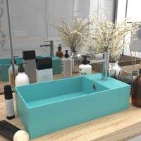 vidaXL Bathroom Sink Ceramic Matt Black Round, Black