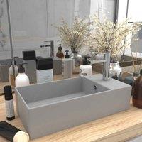 vidaXL Bathroom Sink Ceramic Matt Cream Round, Cream